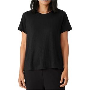 Eileen Fisher Black Crewneck Short Sleeve Organic Slub Cotton T-Shirt Size Med